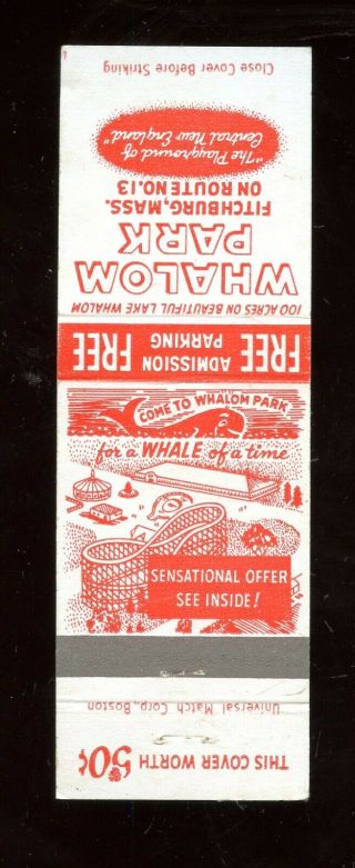 Whalom Park (Amusement) Fitchburg MA Matchbook with 50c coupon inside 2