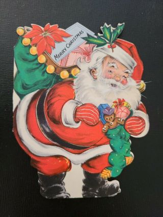 Vtg Hallmark Christmas Greeting Card Diecut Santa Feather Beard Gingerbreadman
