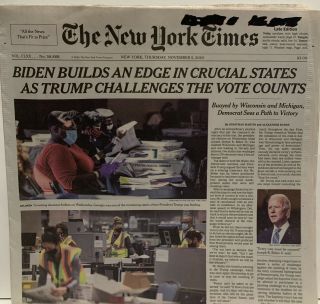 The York Times Thursday 5 November 2020 Newspaper 2 Days After The Election