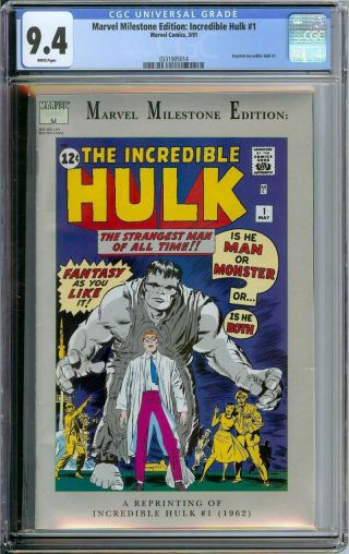 Marvel Milestone Edition: Incredible Hulk 1 Cgc 9.  4 White Pages