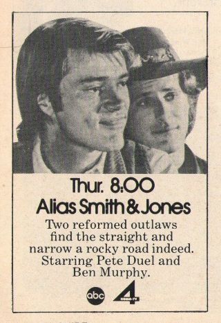 1972 Abc Tv Ad Alias Smith & Jones Pete Duel & Ben Murphy Two Reformed Outlaws