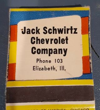 1958 Chevrolet Dealer Matchbook 20 Strike Jack Schwirtz Chevrolet Elizabeth Ill