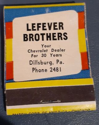 1958 Chevrolet Dealer Matchbook 20 Strike Lefever Brothers Dillsburg