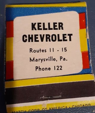 1958 Chevrolet Dealer Matchbook 20 Strike Keller Chevrolet Marysville Pa.