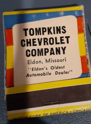 1958 Chevrolet Dealer Matchbook 20 Strike Tompkins Chevrolet Co.  Eldon Mo.