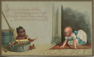 060 Prang Victorian Christmas Card - " A Merry Christmas " - Black Americana