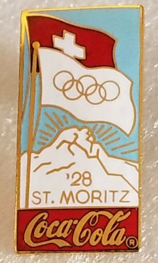 1928 St Moritz Coca Cola Coke Olympic Commemorative Swiss Flag Pin
