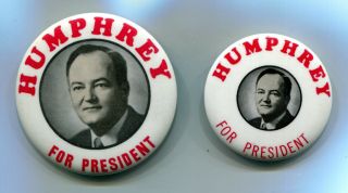 2 Vintage Humphrey For President Pinback Buttons