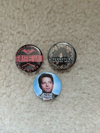Supernatural Tv Series Set Of 3 One Inch Buttons - Pins - Badges Hot Topic Castiel
