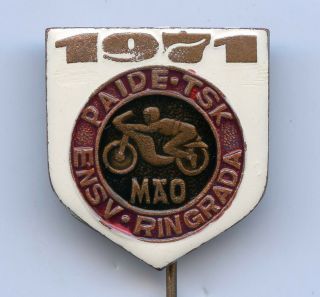 Russian Ussr Estonia Moto Sport Motorcycle Pin Badge Mao 1971 Grade