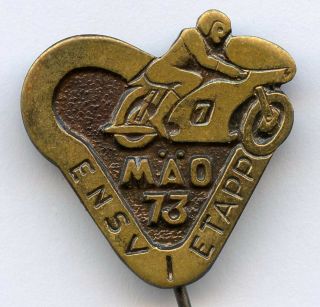 Russian Ussr Estonia Moto Sport Motorcycle Pin Badge Mao Phase I 1973 Grade