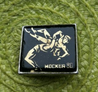 1980 Xxii Moscow Summer Olympic Games Wrestling Soviet Ussr Russia Vtg Pin Badge
