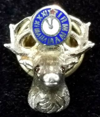 Vintage Bpoe Elks Club Screw Back Lapel Pin With Glass Eyes Marked Jjs