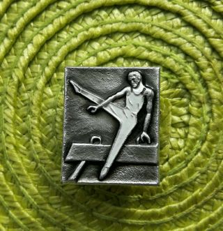 Vintage Russian Communist Ussr Soviet Sport Man Gymnast Enamel Rare Pin Badge