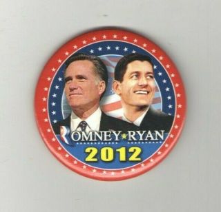 2012 Mitt Romney Pin Paul Ryan Jugate Campaign Pinback E 3 Inch Size
