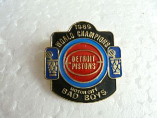 Vintage 1989 Detroit Pistons World Champions Motor City Bad Boys Basketball Pin
