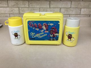Vintage 1987 California Raisins Plastic Lunchbox & 2 Thermoses By Thermos