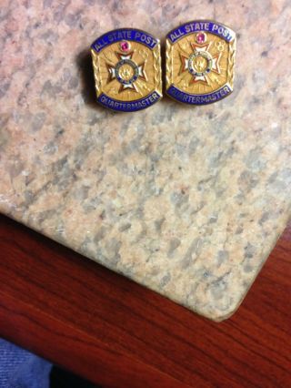 Vfw Veterans Of Foreign Wars All State Post Quartermaster Hat/lapel Pin W/jewel