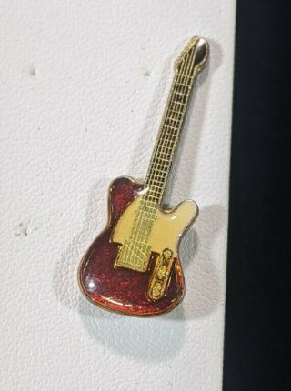 Vintage Gold Tone Red White Guitar Lapel Pin 1.  5 "