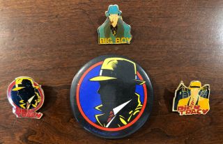 3 Vintage Collectible Dick Tracy Lapel Hat Pins & 1 Button