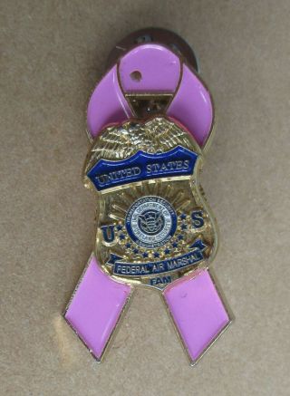 U.  S.  Federal Air Marshal Fam On Breast Cancer Pink Ribbon Lapel Pin Tie Tack