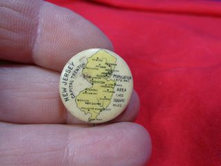 American Pepsin Gum Company Advertising Pin Back Button State Map Jersey