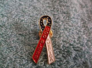 God Bless America Ribbon Hat Lapel Pin - Red,  White And Blue