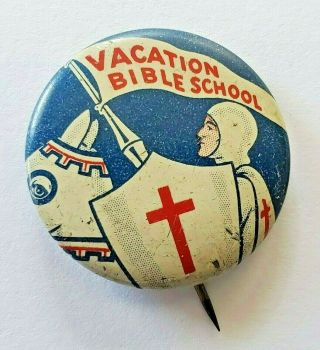 Vintage Vacation Bible School Pinback Button,  Masons,  Masonic,  Templar Knights