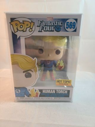 Funko Pop Human Torch Fantastic Four Marvel Hot Topic 569 W/ Pop Protector