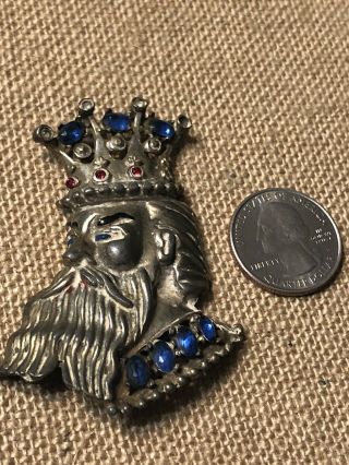 Estate King Head Face Lapel Pin Silver Tone Jeweled Enamel Collectible Novelty 2