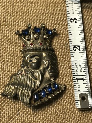 Estate King Head Face Lapel Pin Silver Tone Jeweled Enamel Collectible Novelty 3