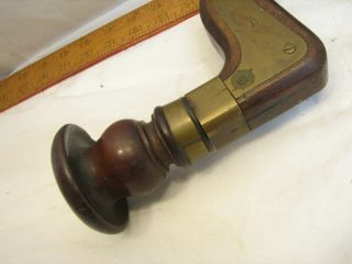 Antique Wooden Brass Plated Pod Brace Woodworking Tool Drill Craftsman Made 2