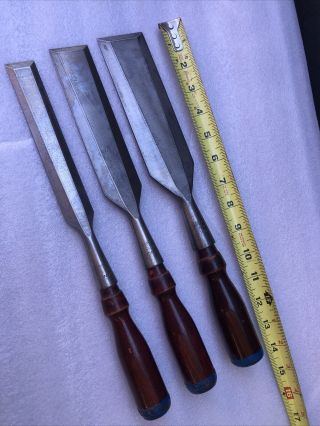 Set Of 3 Stanley No 720 Wood Chisels 2” / 1 1/2” / 1” Two Have Initials