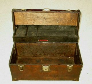 Antique Union Brand Wooden Tool Chest Box - Decal - Corbin Lock - Key - Rochester,  Ny