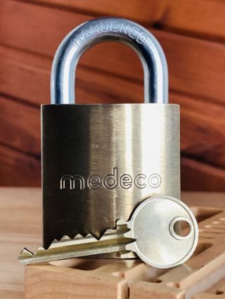 2xvintage Medeco High Security Padlock Removable Core & Key Lock Locksport Brass