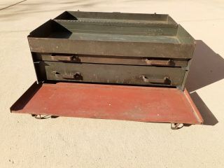 Vintage SNAP ON 3 Drawer 1 Shelf Hip Roof Machinists Tool Box 21” Leather Handle 3