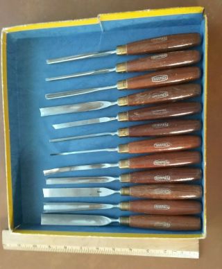 Vintage Marples No.  60 Set Of 12 Wood Carving Tools W Box Sheffield Steel Blades