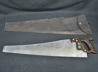 Vtg Henry Disston Hand Saw D - 115 Victory 26 " Rosewood Wheat Handle,  Sleeve 8tpi