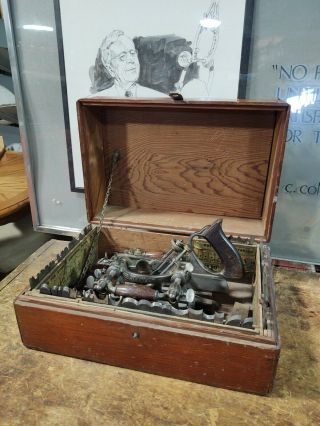 Vintage Stanley No.  55 Combination Plane With Storage Box And 50,  Cutters