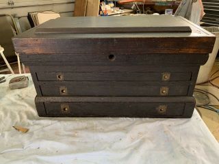 Rare Antique Machinists / Carpenter Wood Tool Box Chest Cabinet Drawers 1800s