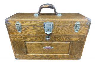 Antique Union 7 Drawer & Lg.  Upper Machinist Tool Box Oak Wood Chest Old Mirror
