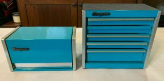 Snap On Tool Turquoise Mini Top 3 - Drawer,  Bottom 5 - Drawer Metal Toolbox Chests