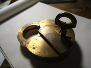 Antique Eagle Lock Co.  Brass Padlock Numbered W/ Orig Open Barrel Key &