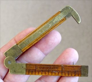 Antique Stanley Tool Wood Brass 36 Folding Caliper Rule Boxwood Ruler