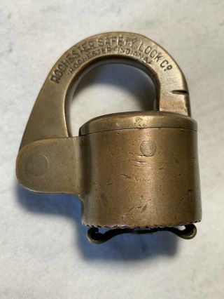 Rare Antique All Brass Combination Padlock ROCHESTER SAFETY LOCK CO With Combo 4