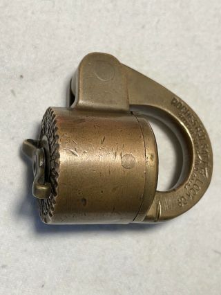 Rare Antique All Brass Combination Padlock ROCHESTER SAFETY LOCK CO With Combo 6
