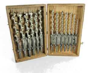 Great Vintage Irwin 13 Piece Auger Bit Set In Wooden Box Numbered 4 - 16 T5752