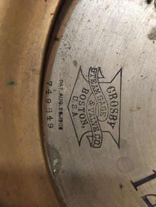 Large Crosby Brass Steam Gage Steampunk Boston Water Height 2