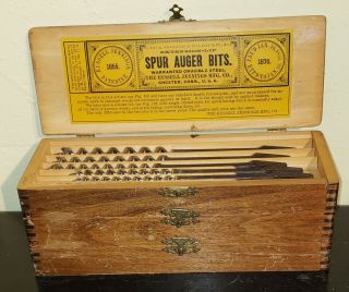 Vintage Russell Jennings 13 Auger Bits Set In Tiered Storage Box