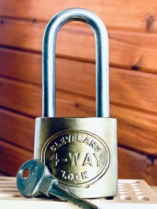 Unusual Cleveland 4 - Way Cruciform Brass High Security Padlock W/ Key Locksport